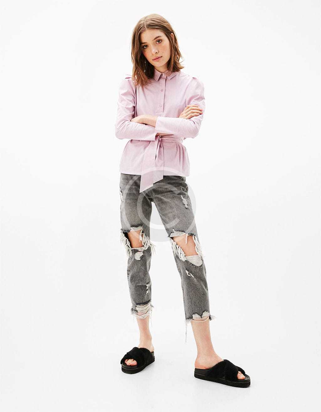 Shirt With Puffy Sleeves and Bow at the Waist — изображение 4